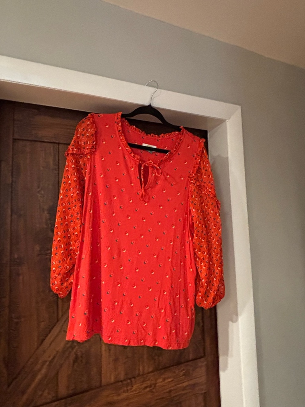 Maeve Coral Red Blouse with Multicolor Ring Print